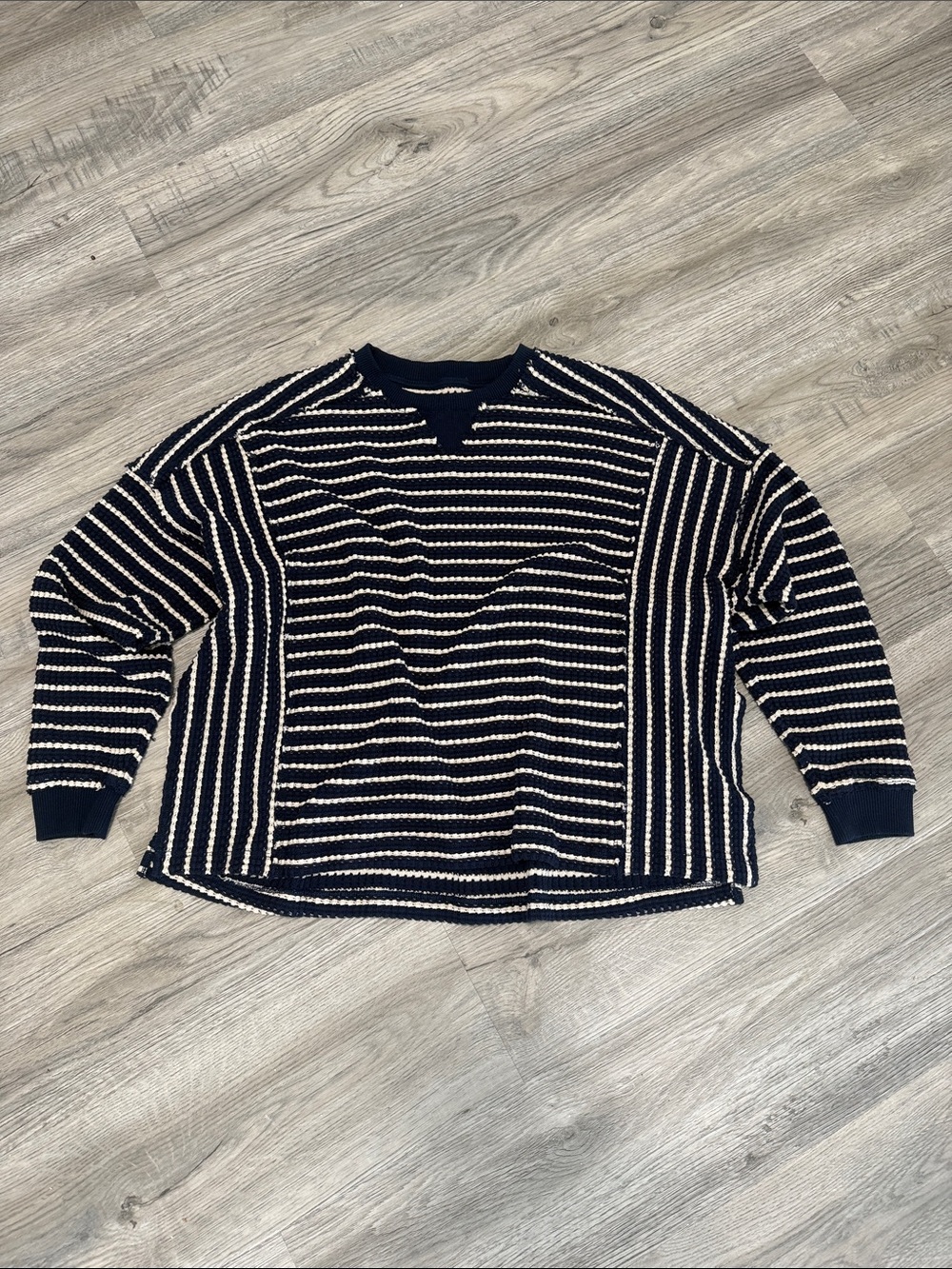 American Eagle Outfitters Navy and White Striped Crewneck Sweater